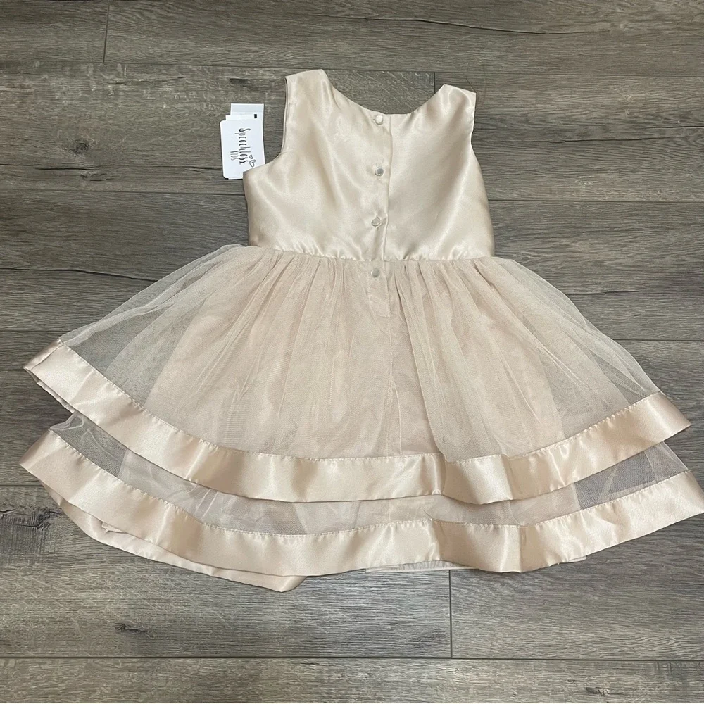Speechless Kids sleeveless bow lace & tulle dress Fit & Flare Champagne Sz 5 NWT